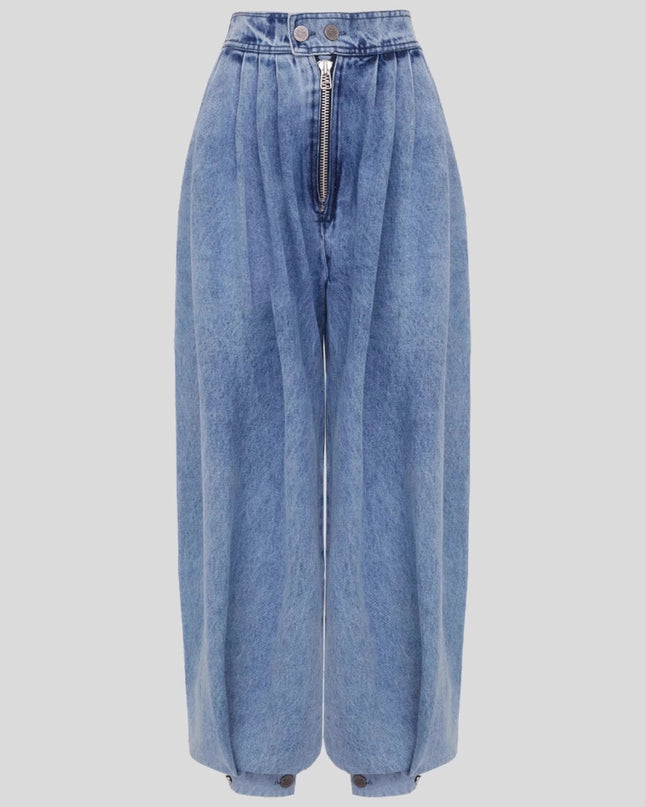 High Waist Zipper Denim Loose Harem Pants