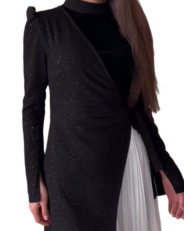 Long Sleeve Stitching Design Pleated False Two-piece Suit Dress