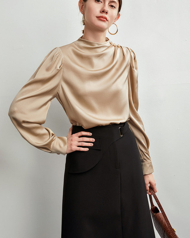 Women's Light Hong Kong Style Silk Long-sleeved French Shirt