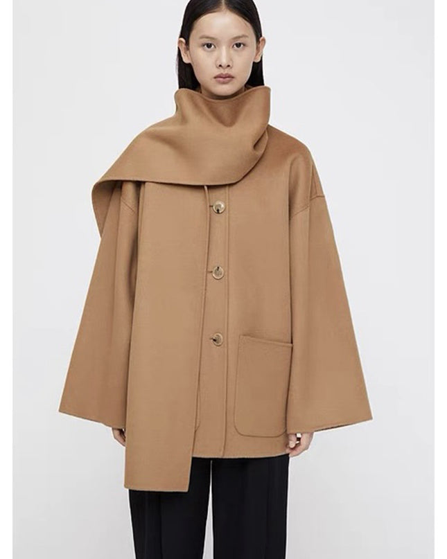 Autumn And Winter New Wide Version Loose Scarf Collar Design Woolen Coat Overcoat Women