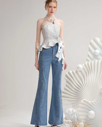 Summer Contrast Color Polka Dot Irregular Spaghetti-strap Top