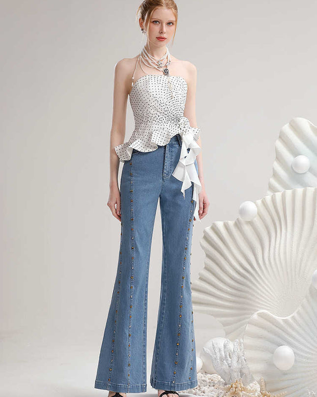 Summer Contrast Color Polka Dot Irregular Spaghetti-strap Top