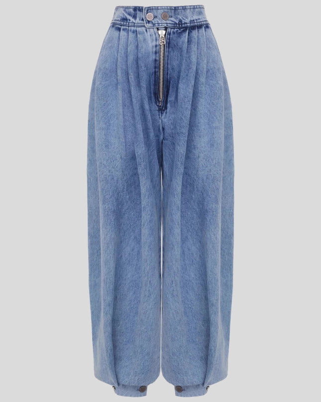 High Waist Zipper Denim Loose Harem Pants