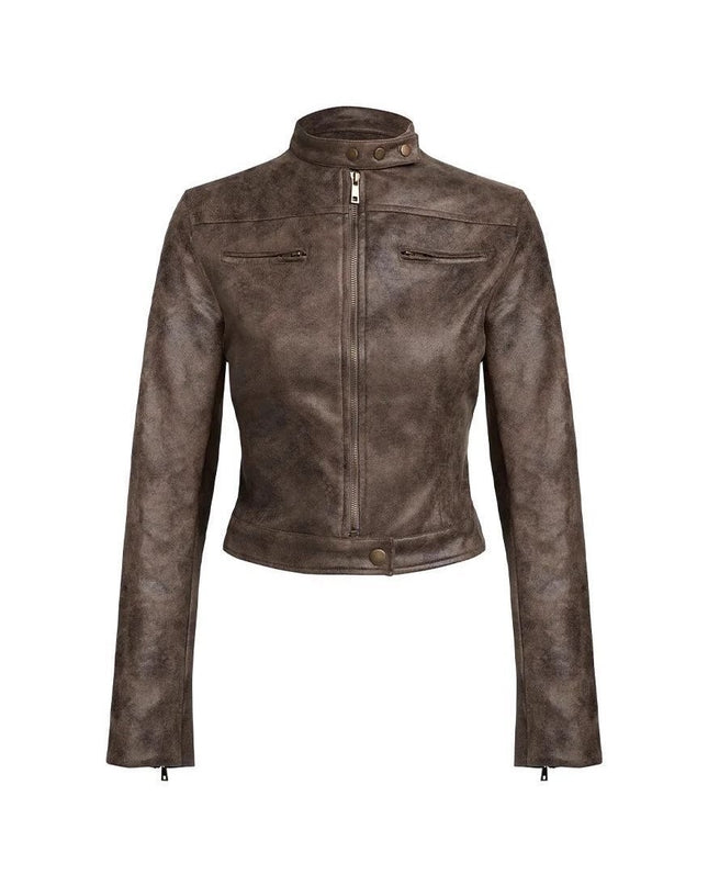 Maillard Motorcycle Hot Girl Vintage Distressed Leather Coat