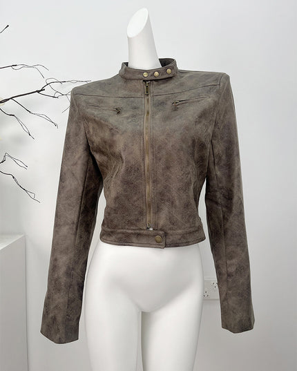 Maillard Motorcycle Hot Girl Vintage Distressed Leather Coat