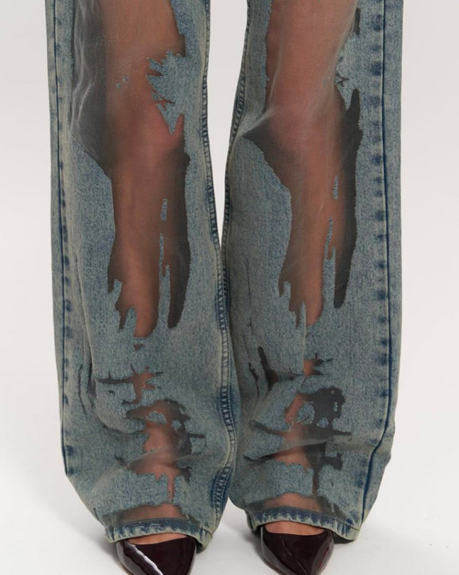 Vintage Straight-leg Hollow Textured Jeans