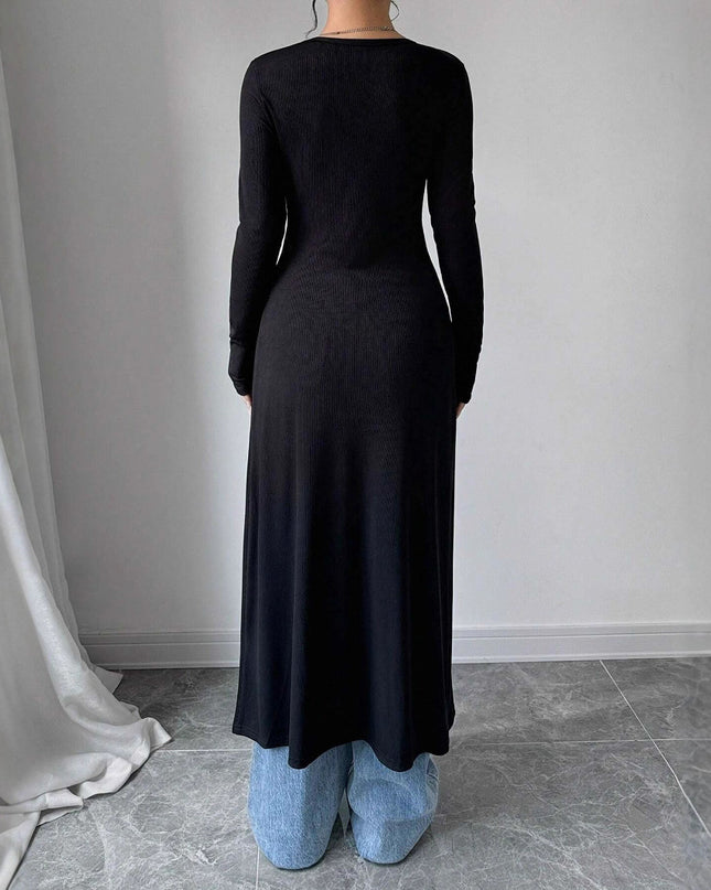 European And American Solid Color Long Button Cardigan Slim Fit Slimming Top Women