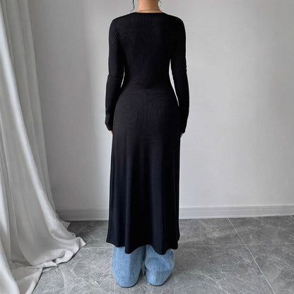 European And American Solid Color Long Button Cardigan Slim Fit Slimming Top Women