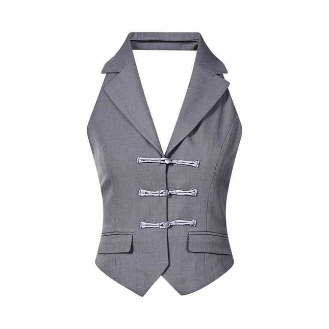 Traditional Halter Spaghetti Straps Vest Slit Skirt Suit