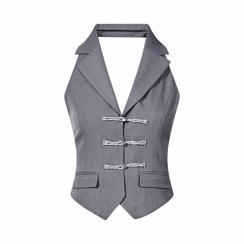 Traditional Halter Spaghetti Straps Vest Slit Skirt Suit
