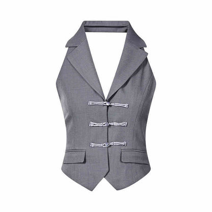 Traditional Halter Spaghetti Straps Vest Slit Skirt Suit
