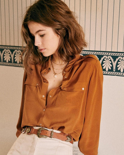 Women's Summer French Niche Solid Color Silk Shirt Top