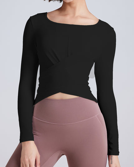 Cross Button Slim Fit Thin Yoga Wear Long Sleeve