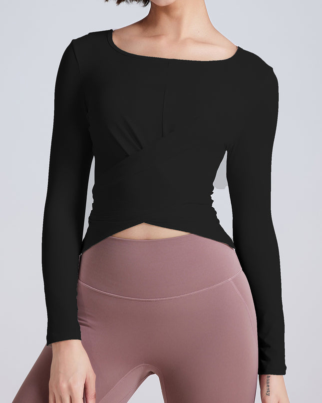 Cross Button Slim Fit Thin Yoga Wear Long Sleeve