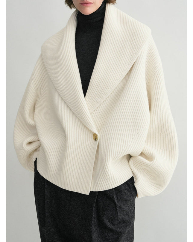 Women's Simple Loose Cardigan With Curved Collar