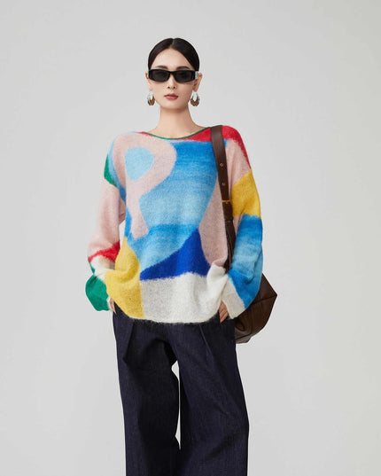 Color Block Splicing Knitwear Sweater For Women