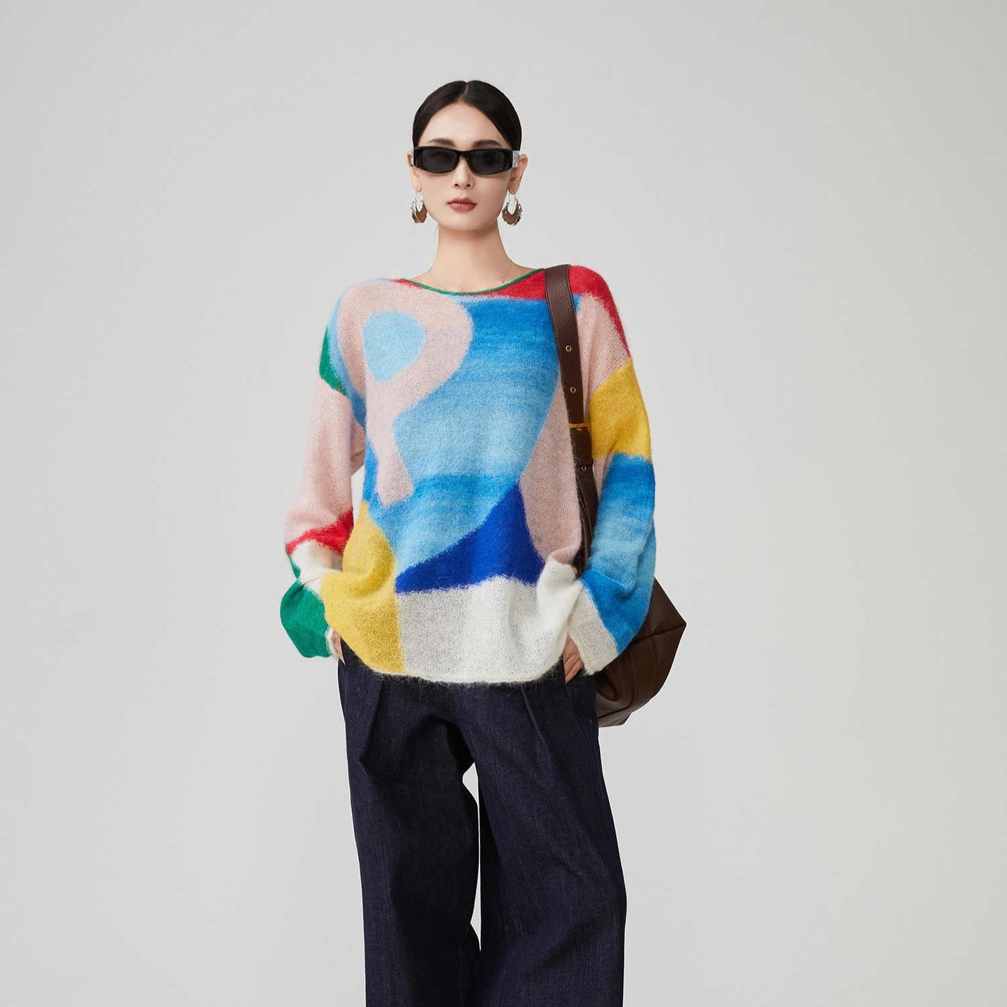 Color Block Splicing Knitwear Sweater For Women