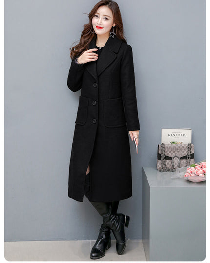 Fashionable Over-the-knee Woolen Women's Slim And Slim Long Woolen Coat