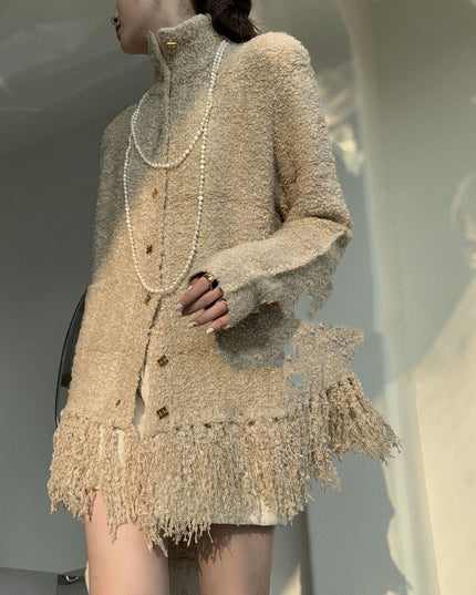 Turtleneck Tassel Cardigan New Autumn And Winter Loop Wool Sweater Coat