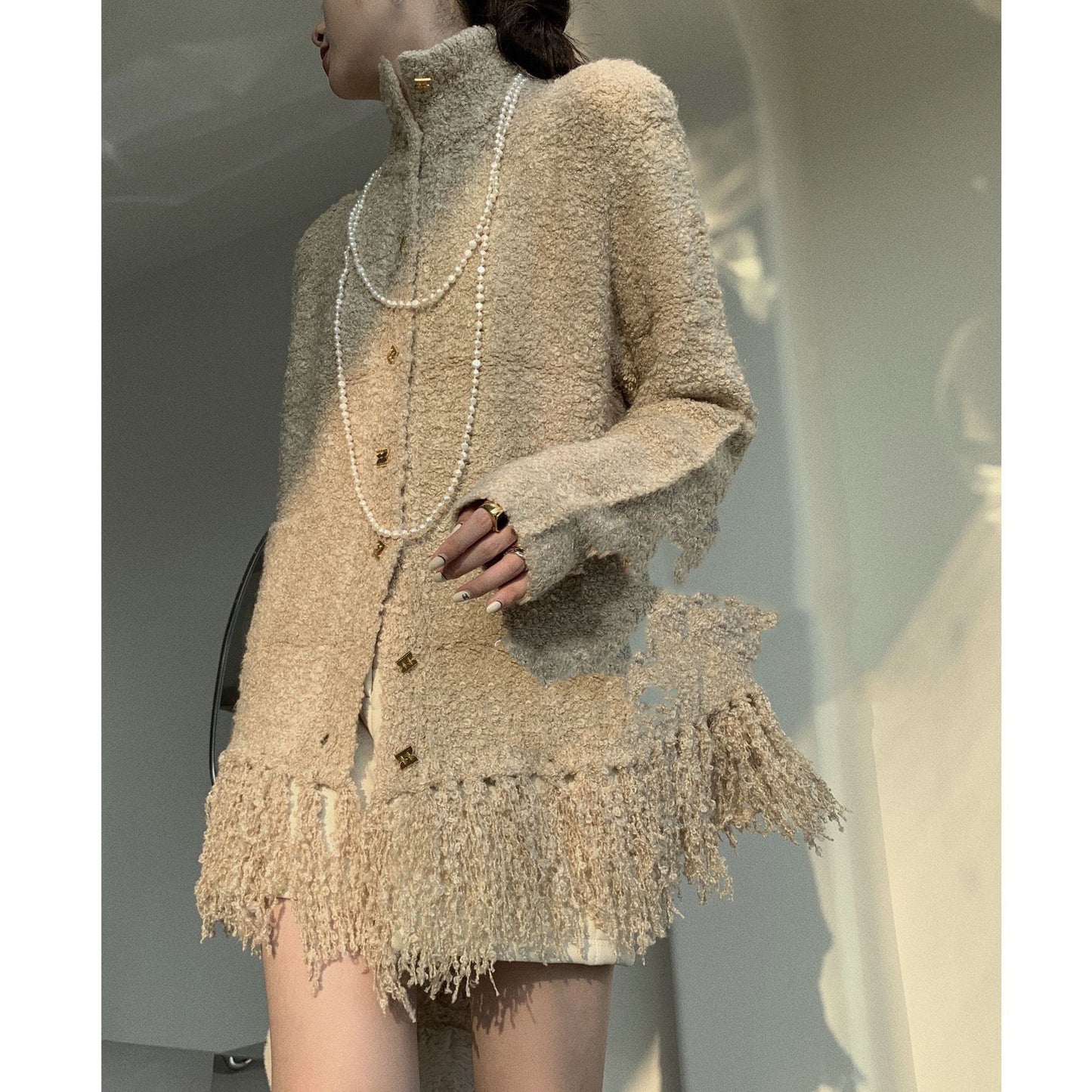 Turtleneck Tassel Cardigan New Autumn And Winter Loop Wool Sweater Coat