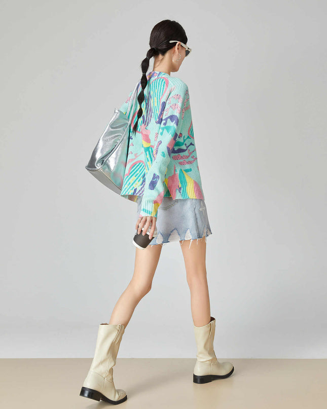 Dopamine Lake Blue Rainbow Gradient Knitted Sweater