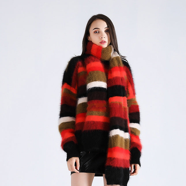 Christmas Loose Color Matching Sweater With Scarf