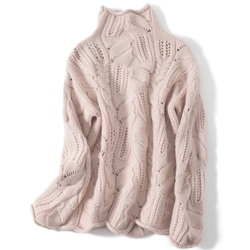 Artistic Mesh Sweater Pure Cashmere Shirt Women's High Neck Thickened Fashionable