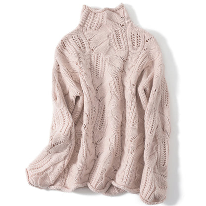 Artistic Mesh Sweater Pure Cashmere Shirt Women's High Neck Thickened Fashionable