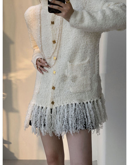 Turtleneck Tassel Cardigan New Autumn And Winter Loop Wool Sweater Coat
