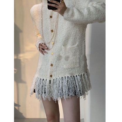 Turtleneck Tassel Cardigan New Autumn And Winter Loop Wool Sweater Coat