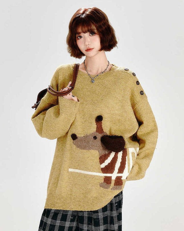 Retro Crew Neck Knitted Sweater Women's Loose Chic Top