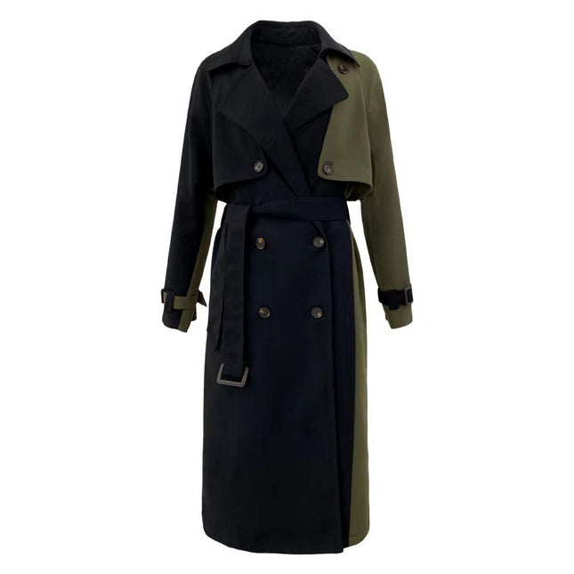 Contrast Stitching Mid-length Loose Double-breasted Jacket Tooling Jacket Trench Coat