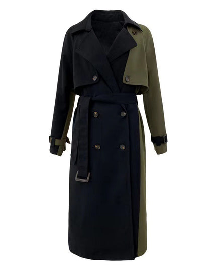 Contrast Stitching Mid-length Loose Double-breasted Jacket Tooling Jacket Trench Coat