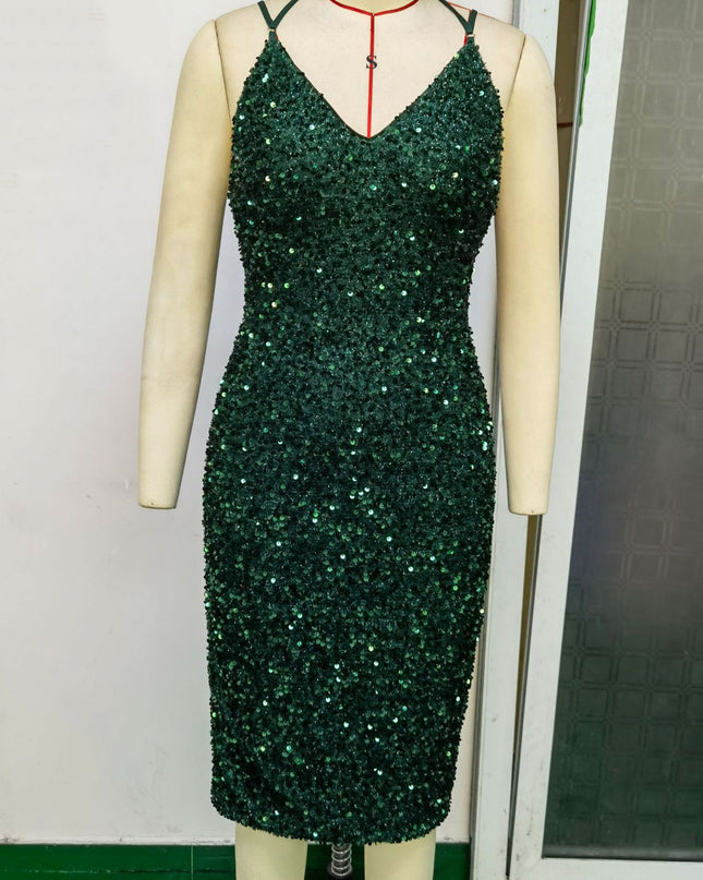 Backless Sequined Suspender Dress Women