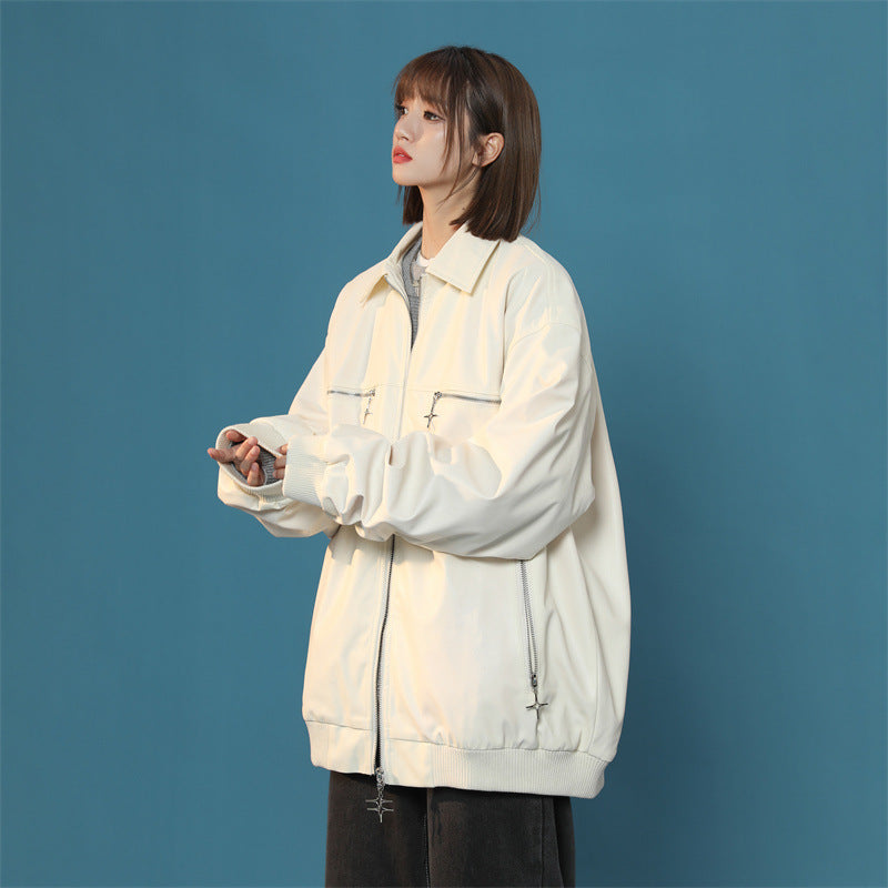 Turn-down Collar Coat Leather Jacket