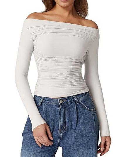Women's Clothing Top Off-shoulder Long Sleeve T-shirt