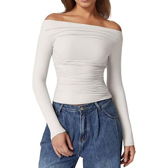 Women's Clothing Top Off-shoulder Long Sleeve T-shirt