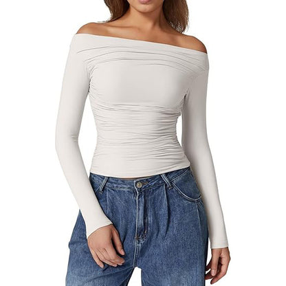 Women's Clothing Top Off-shoulder Long Sleeve T-shirt