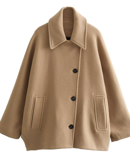 French Coat Fashion Polo Collar Blended Short Cape Sleeve Coat