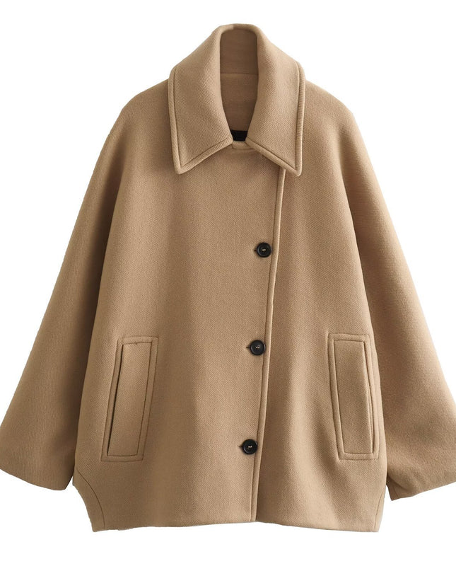 French Coat Fashion Polo Collar Blended Short Cape Sleeve Coat