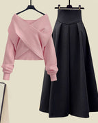 Pink Sweater Black Dress