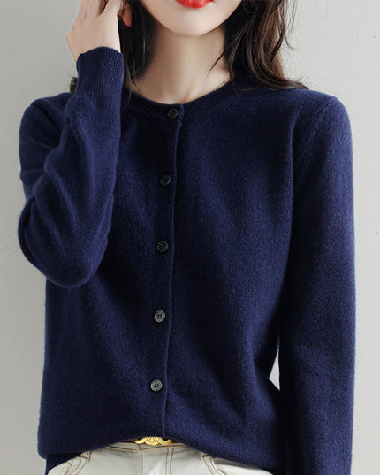 Round Neck Knitted Cardigan Coat For Women
