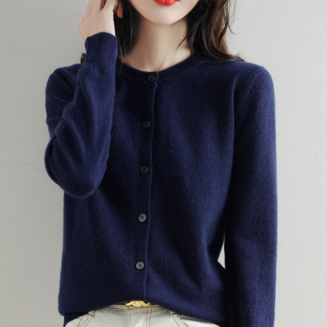 Round Neck Knitted Cardigan Coat For Women