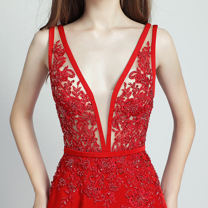 Lace Beaded Toast Dress Temperament Long Style