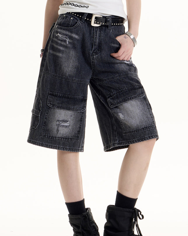 Women's Retro Hot Girl Ripped Design Denim Middle Pants