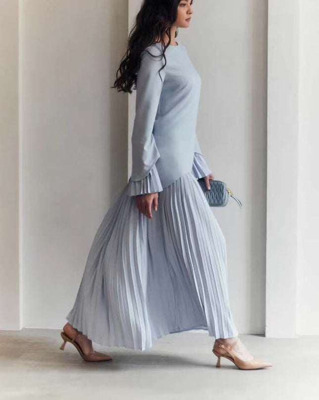 Round Neck Loose Casual Top Retro Temperament Skirt Suit Women