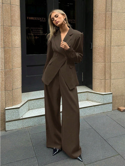 Notched Collar Jacket And Pants Commuting Daily Basic Business Suit Set