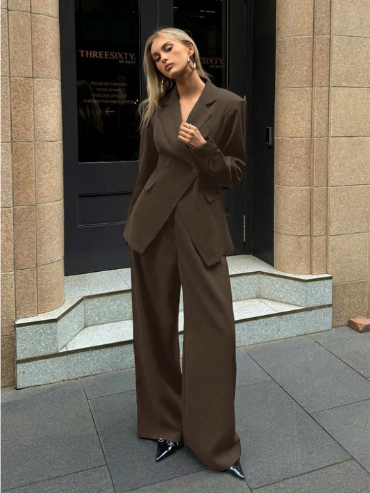 Notched Collar Jacket And Pants Commuting Daily Basic Business Suit Set