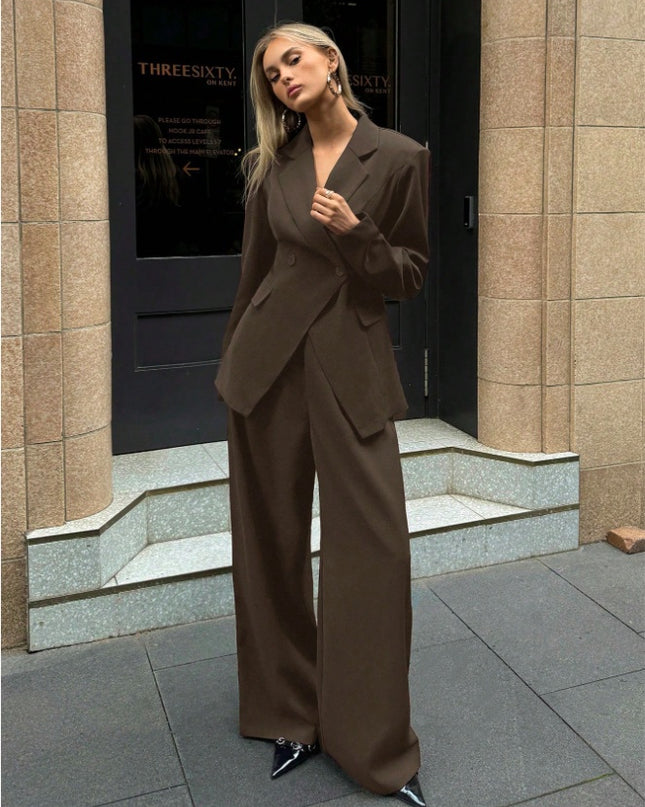 Notched Collar Jacket And Pants Commuting Daily Basic Business Suit Set